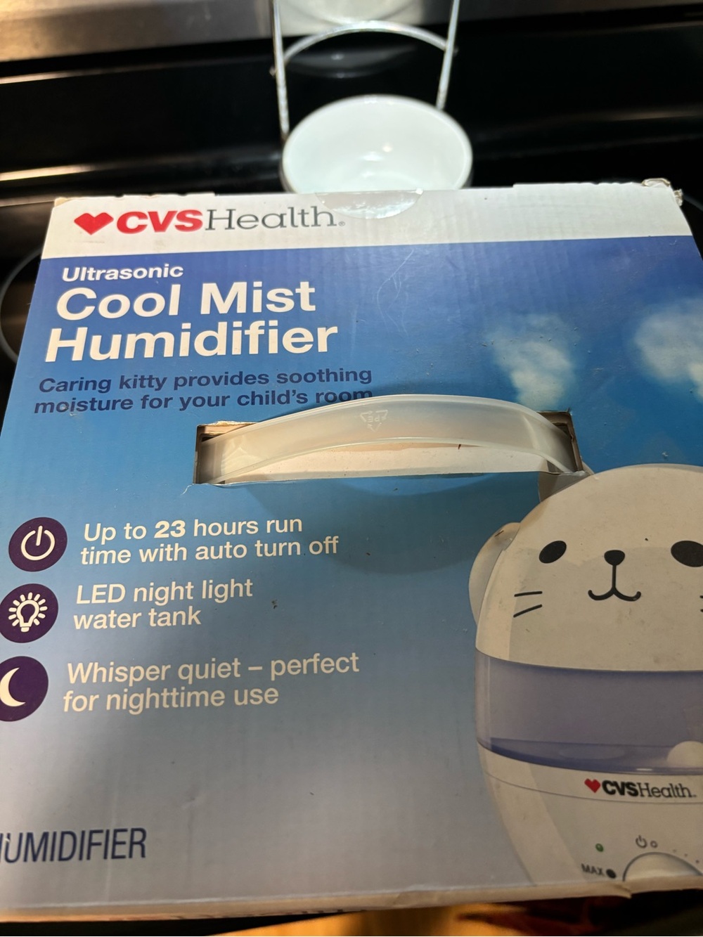 CVS Health Cool Mist Humidifier - White and Light Blue Kitty Design - Picture 3 of 3